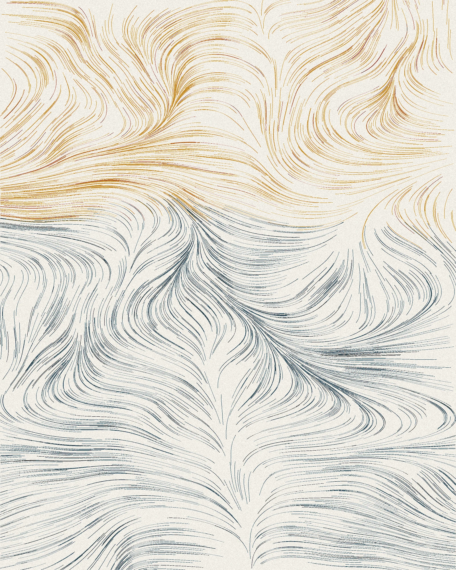 Tide Line I: flowing ochre and grey strokes